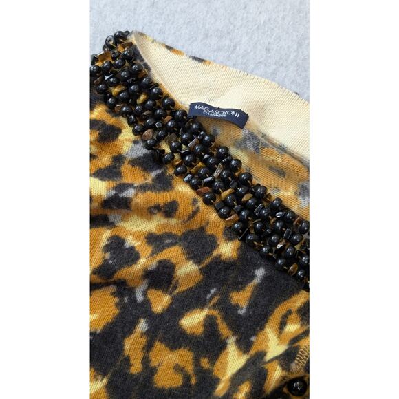 Magaschoni Womens Cashmere Sweater Cardigan L Animal Print Beaded Collar Mobwife - Picture 14 of 16